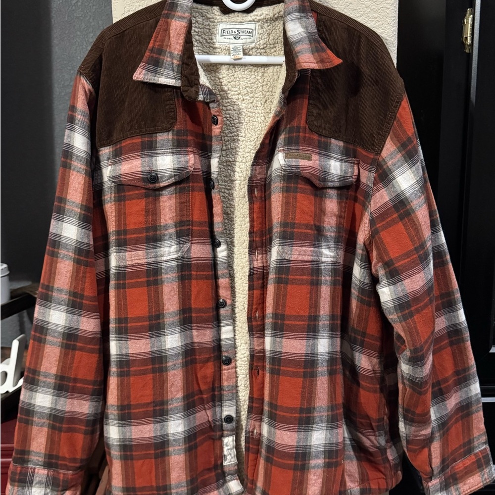 Field and Stream Red Plaid Sherpa Lined Jacket